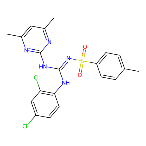 (E)-N-(((2,4-dichlorophenyl)amino)((4,6-dimethylpyrimidin-2-yl)amino)methylene)-4-methylbenzenesulfonamide structure
