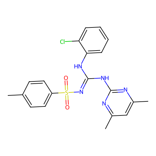 (E)-N-(((2-chlorophenyl)amino)((4,6-dimethylpyrimidin-2-yl)amino)methylene)-4-methylbenzenesulfonamide structure
