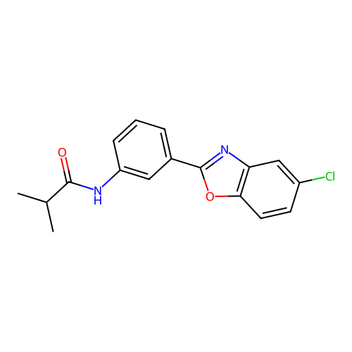 N-[3-(5-chloro-1,3-benzoxazol-2-yl)phenyl]-2-methylpropanamide structure