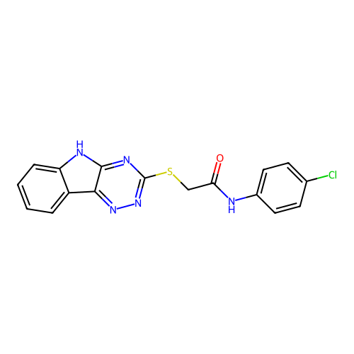 N-(4-chlorophenyl)-2-(5H-[1,2,4]triazino[5,6-b]indol-3-ylsulfanyl)acetamide structure