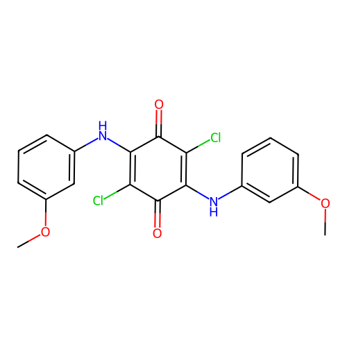 2,5-Dichloro-3,6-bis(3-methoxyanilino)benzo-1,4-quinone structure