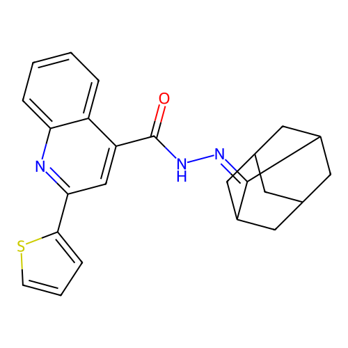 (Z)-N'-((1R,5S)-adamantan-2-ylidene)-2-(thiophen-2-yl)quinoline-4-carbohydrazide structure