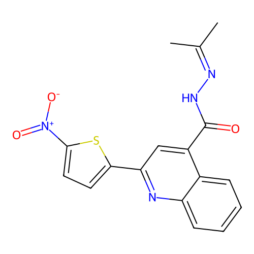 2-(5-nitrothiophen-2-yl)-N'-(propan-2-ylidene)quinoline-4-carbohydrazide structure
