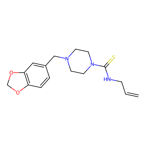 4-(1,3-benzodioxol-5-ylmethyl)-N-(prop-2-en-1-yl)piperazine-1-carbothioamide structure