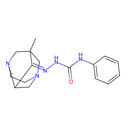 (2Z)-2-(1-methyl-3,6-diazatricyclo[4.3.1.1~3,8~]undec-9-ylidene)-N-phenylhydrazinecarboxamide structure