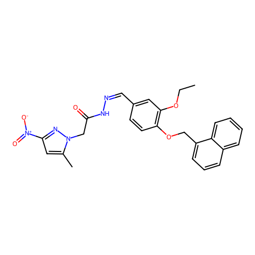 (5-Methyl-3-nitro-pyrazol-1-yl)-acetic acid  [1-[3-ethoxy-4-(naphthalen-1-ylmethoxy)-phenyl]-meth-(Z)-ylidene]-hydrazide structure