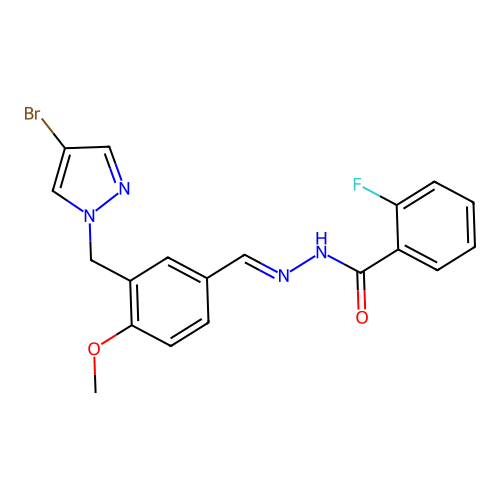 (E)-N'-(3-((4-bromo-1H-pyrazol-1-yl)methyl)-4-methoxybenzylidene)-2-fluorobenzohydrazide structure
