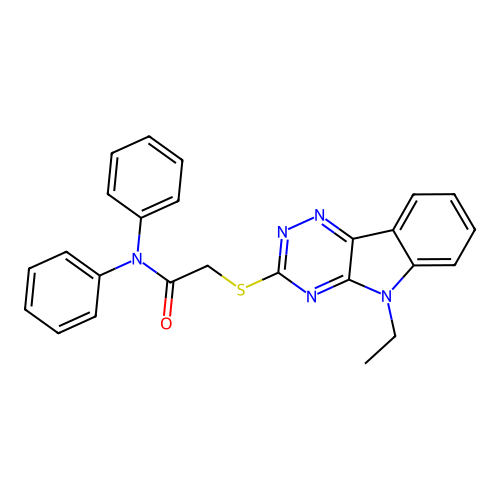 2-[(5-ethyl-[1,2,4]triazino[5,6-b]indol-3-yl)sulfanyl]-N,N-diphenylacetamide structure