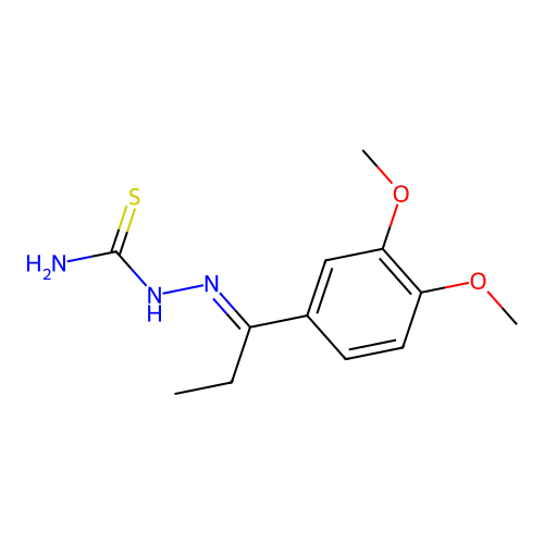 (2E)-2-[1-(3,4-dimethoxyphenyl)propylidene]hydrazinecarbothioamide structure