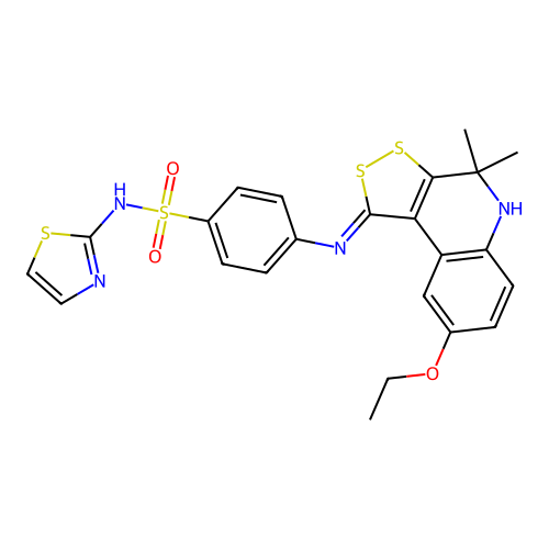 4-{[(1Z)-8-ethoxy-4,4-dimethyl-4,5-dihydro-1H-[1,2]dithiolo[3,4-c]quinolin-1-ylidene]amino}-N-(1,3-thiazol-2-yl)benzenesulfonamide structure