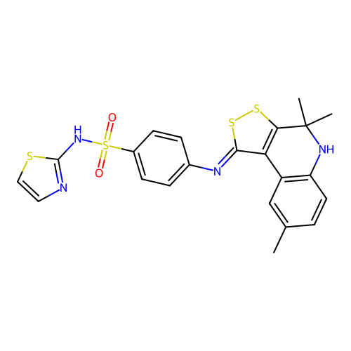N-(1,3-thiazol-2-yl)-4-{[(1Z)-4,4,8-trimethyl-4,5-dihydro-1H-[1,2]dithiolo[3,4-c]quinolin-1-ylidene]amino}benzenesulfonamide structure