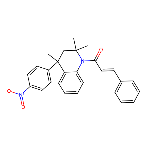 (2E)-3-phenyl-1-[2,2,4-trimethyl-4-(4-nitrophenyl)-3,4-dihydroquinolin-1(2H)-yl]prop-2-en-1-one structure