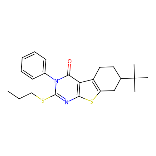 7-(tert-butyl)-3-phenyl-2-(propylthio)-5,6,7,8-tetrahydrobenzo[4,5]thieno[2,3-d]pyrimidin-4(3H)-one structure
