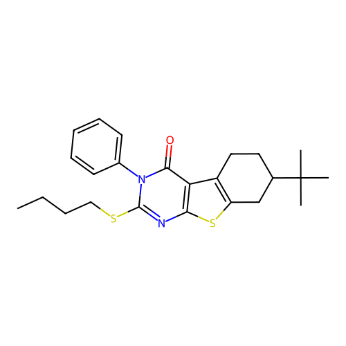 7-(tert-butyl)-2-(butylthio)-3-phenyl-5,6,7,8-tetrahydrobenzo[4,5]thieno[2,3-d]pyrimidin-4(3H)-one structure