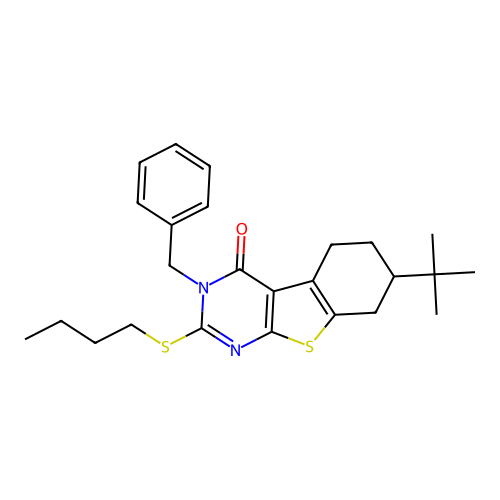 3-benzyl-7-(tert-butyl)-2-(butylthio)-5,6,7,8-tetrahydrobenzo[4,5]thieno[2,3-d]pyrimidin-4(3H)-one structure