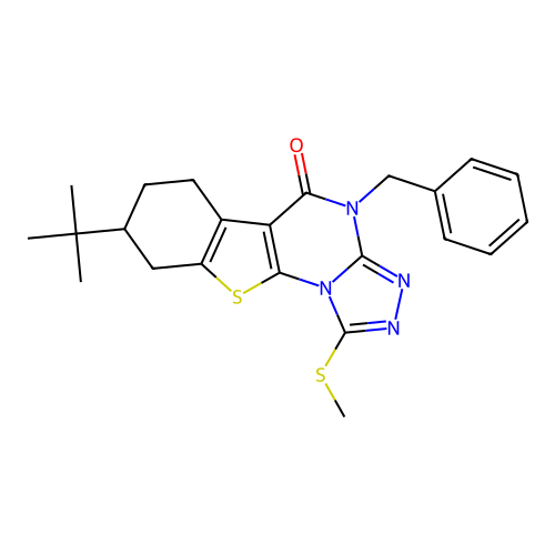 4-benzyl-8-(tert-butyl)-1-(methylthio)-6,7,8,9-tetrahydrobenzo[4,5]thieno[3,2-e][1,2,4]triazolo[4,3-a]pyrimidin-5(4H)-one structure