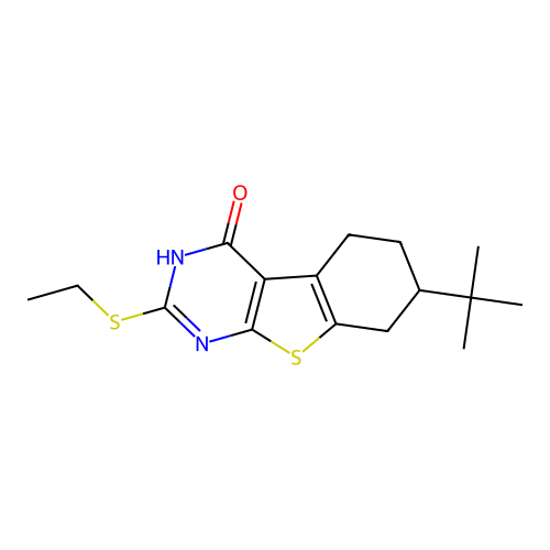 7-tert-butyl-2-ethylsulfanyl-5,6,7,8-tetrahydro-3H-[1]benzothiolo[2,3-d]pyrimidin-4-one structure