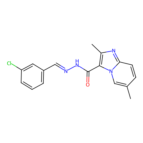 N'-(3-chlorobenzylidene)-2,6-dimethylimidazo[1,2-a]pyridine-3-carbohydrazide structure
