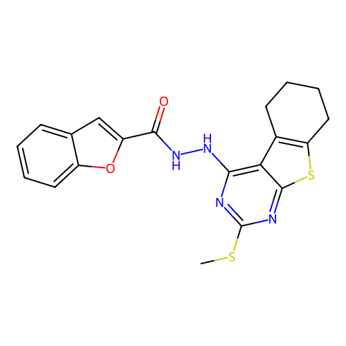 N'-[2-(methylsulfanyl)-5,6,7,8-tetrahydro[1]benzothieno[2,3-d]pyrimidin-4-yl]-1-benzofuran-2-carbohydrazide structure