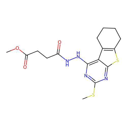 methyl 4-(2-(2-(methylthio)-5,6,7,8-tetrahydrobenzo[4,5]thieno[2,3-d]pyrimidin-4-yl)hydrazinyl)-4-oxobutanoate structure