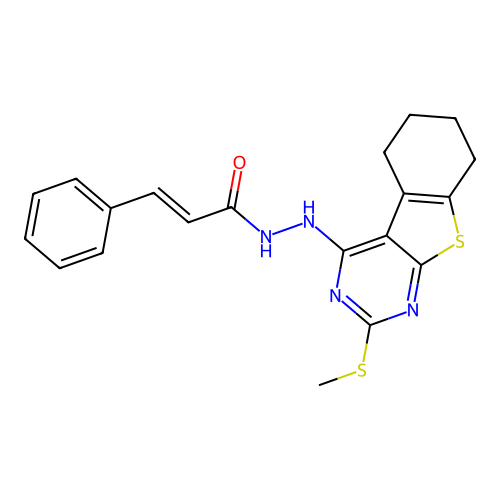 (2E)-N'-[2-(methylsulfanyl)-5,6,7,8-tetrahydro[1]benzothieno[2,3-d]pyrimidin-4-yl]-3-phenylprop-2-enehydrazide structure