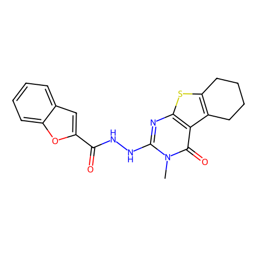 N'-(3-methyl-4-oxo-3,4,5,6,7,8-hexahydro[1]benzothieno[2,3-d]pyrimidin-2-yl)-1-benzofuran-2-carbohydrazide structure