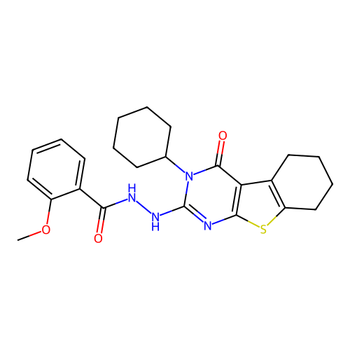 N'-(3-cyclohexyl-4-oxo-3,4,5,6,7,8-hexahydro[1]benzothieno[2,3-d]pyrimidin-2-yl)-2-methoxybenzohydrazide structure