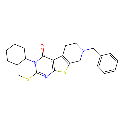 7-benzyl-3-cyclohexyl-2-(methylthio)-5,6,7,8-tetrahydropyrido[4',3':4,5]thieno[2,3-d]pyrimidin-4(3H)-one structure