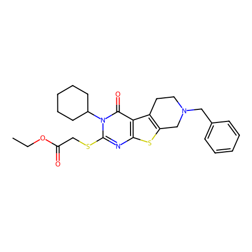 ethyl [(7-benzyl-3-cyclohexyl-4-oxo-3,4,5,6,7,8-hexahydropyrido[4',3':4,5]thieno[2,3-d]pyrimidin-2-yl)sulfanyl]acetate structure