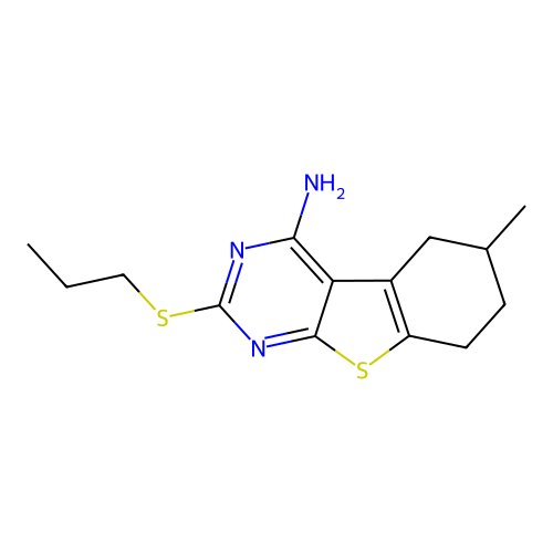 6-methyl-2-(propylsulfanyl)-5,6,7,8-tetrahydro[1]benzothieno[2,3-d]pyrimidin-4-amine structure