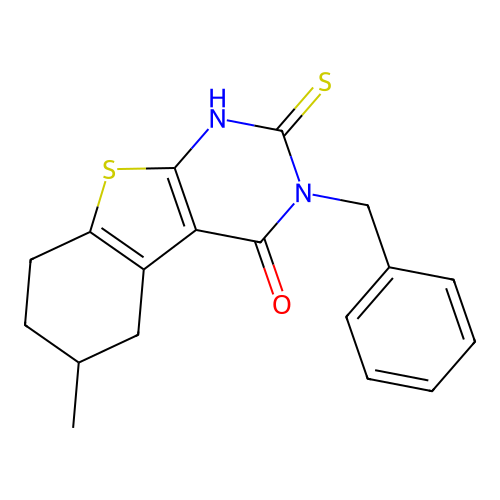 3-benzyl-6-methyl-2-sulfanyl-5,6,7,8-tetrahydro[1]benzothieno[2,3-d]pyrimidin-4(3H)-one structure