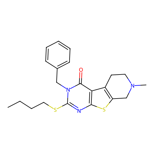 3-benzyl-2-(butylsulfanyl)-7-methyl-5,6,7,8-tetrahydropyrido[4',3':4,5]thieno[2,3-d]pyrimidin-4(3H)-one structure