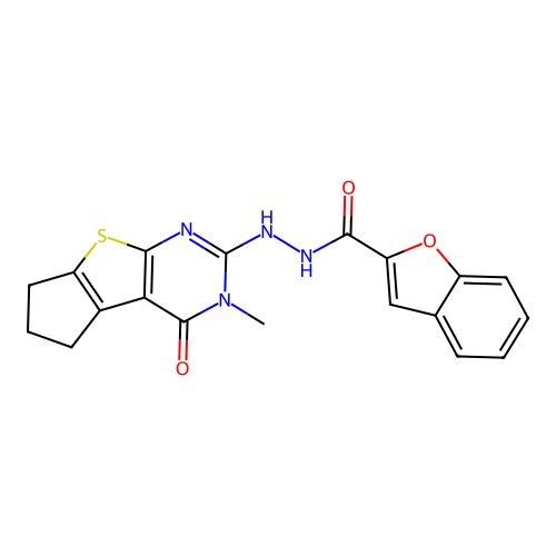 N'-(3-methyl-4-oxo-3,5,6,7-tetrahydro-4H-cyclopenta[4,5]thieno[2,3-d]pyrimidin-2-yl)-1-benzofuran-2-carbohydrazide structure