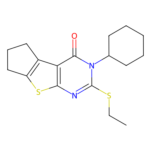 3-cyclohexyl-2-(ethylsulfanyl)-3,5,6,7-tetrahydro-4H-cyclopenta[4,5]thieno[2,3-d]pyrimidin-4-one structure