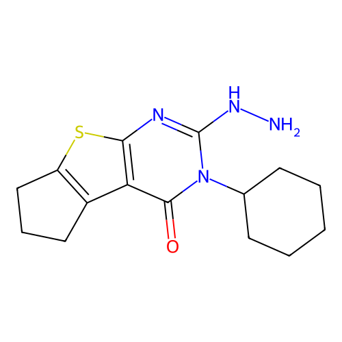 3-cyclohexyl-2-hydrazinyl-3,5,6,7-tetrahydro-4H-cyclopenta[4,5]thieno[2,3-d]pyrimidin-4-one structure