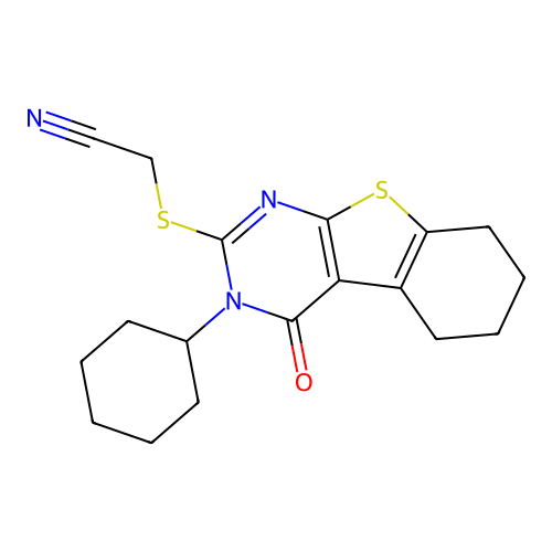 [(3-cyclohexyl-4-oxo-3,4,5,6,7,8-hexahydro[1]benzothieno[2,3-d]pyrimidin-2-yl)sulfanyl]acetonitrile structure