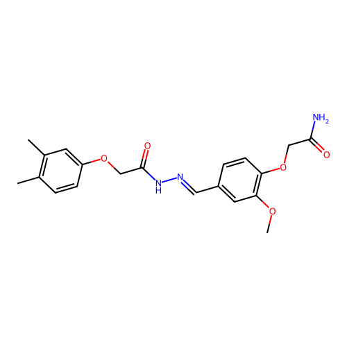 2-[4-[(E)-[[2-(3,4-dimethylphenoxy)acetyl]hydrazinylidene]methyl]-2-methoxyphenoxy]acetamide structure
