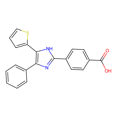 4-[5-phenyl-4-(2-thienyl)-1H-imidazol-2-yl]benzoic acid structure