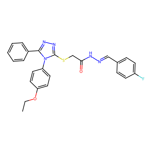 2-{[4-(4-ethoxyphenyl)-5-phenyl-4H-1,2,4-triazol-3-yl]sulfanyl}-N'-[(E)-(4-fluorophenyl)methylidene]acetohydrazide structure