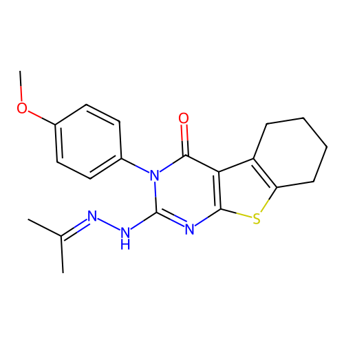 3-(4-methoxyphenyl)-2-(2-(propan-2-ylidene)hydrazinyl)-5,6,7,8-tetrahydrobenzo[4,5]thieno[2,3-d]pyrimidin-4(3H)-one structure