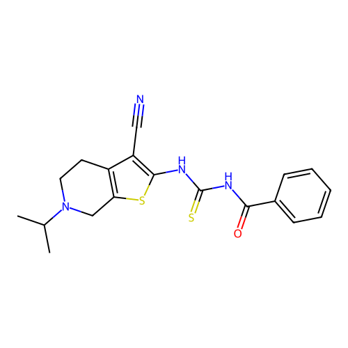 1-Benzoyl-3-(3-cyano-6-isopropyl-4,5,6,7-tetrahydro-thieno[2,3-c]pyridin-2-yl)-thiourea structure