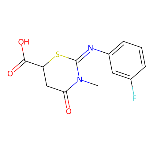 (2Z)-2-[(3-fluorophenyl)imino]-3-methyl-4-oxo-1,3-thiazinane-6-carboxylic acid structure