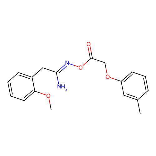 2-(2-methoxyphenyl)-N'-{[(3-methylphenoxy)acetyl]oxy}ethanimidamide structure
