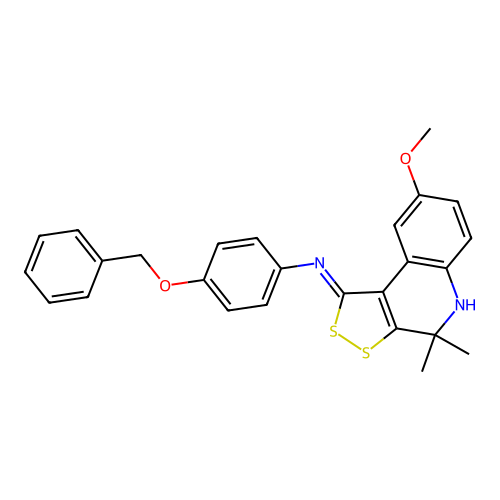 4-(benzyloxy)-N-[(1E)-8-methoxy-4,4-dimethyl-4,5-dihydro-1H-[1,2]dithiolo[3,4-c]quinolin-1-ylidene]aniline structure
