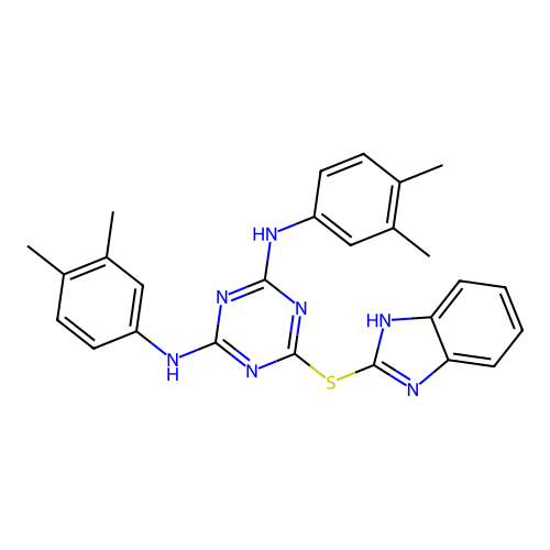 6-(1H-benzimidazol-2-ylsulfanyl)-N,N'-bis(3,4-dimethylphenyl)-1,3,5-triazine-2,4-diamine structure