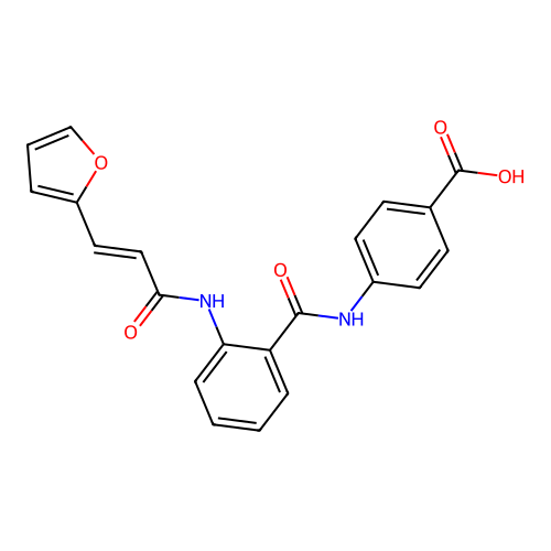(E)-4-(2-(3-(furan-2-yl)acrylamido)benzamido)benzoic acid structure