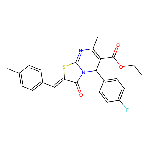ethyl 5-(4-fluorophenyl)-7-methyl-2-(4-methylbenzylidene)-3-oxo-2,3-dihydro-5H-[1,3]thiazolo[3,2-a]pyrimidine-6-carboxylate structure