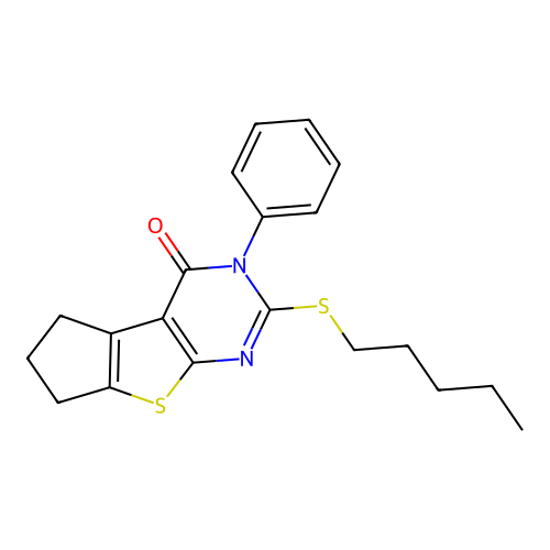 2-(pentylthio)-3-phenyl-6,7-dihydro-3H-cyclopenta[4,5]thieno[2,3-d]pyrimidin-4(5H)-one structure