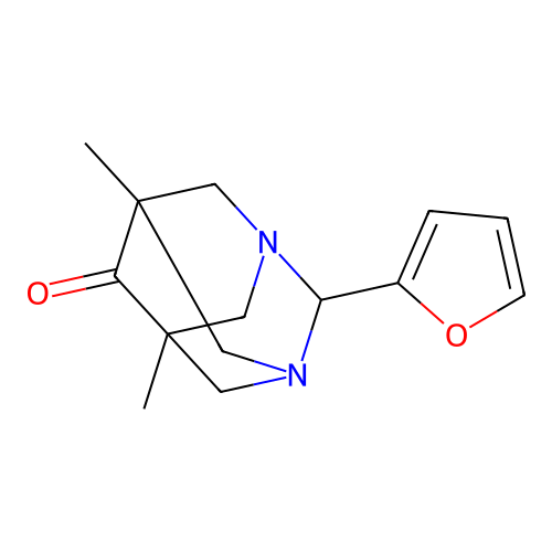 2-(2-Furyl)-5,7-dimethyl-1,3-diazatricyclo[3.3.1.1~3,7~]decan-6-one structure