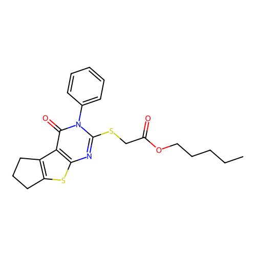 pentyl [(4-oxo-3-phenyl-3,5,6,7-tetrahydro-4H-cyclopenta[4,5]thieno[2,3-d]pyrimidin-2-yl)sulfanyl]acetate structure